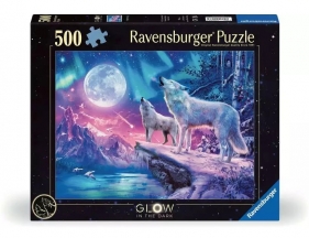 Ravensburger, Puzzle 500: Wilk w zorzy polarnej (świecące w ciemności) (12000476)