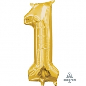 Balon foliowy złoty - cyfra 1, 40 cm (3307701)