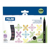 Flamastry MILAN BRUSH FLUO pędzelkowe 6 kolorów w kartonowym opakowaniu