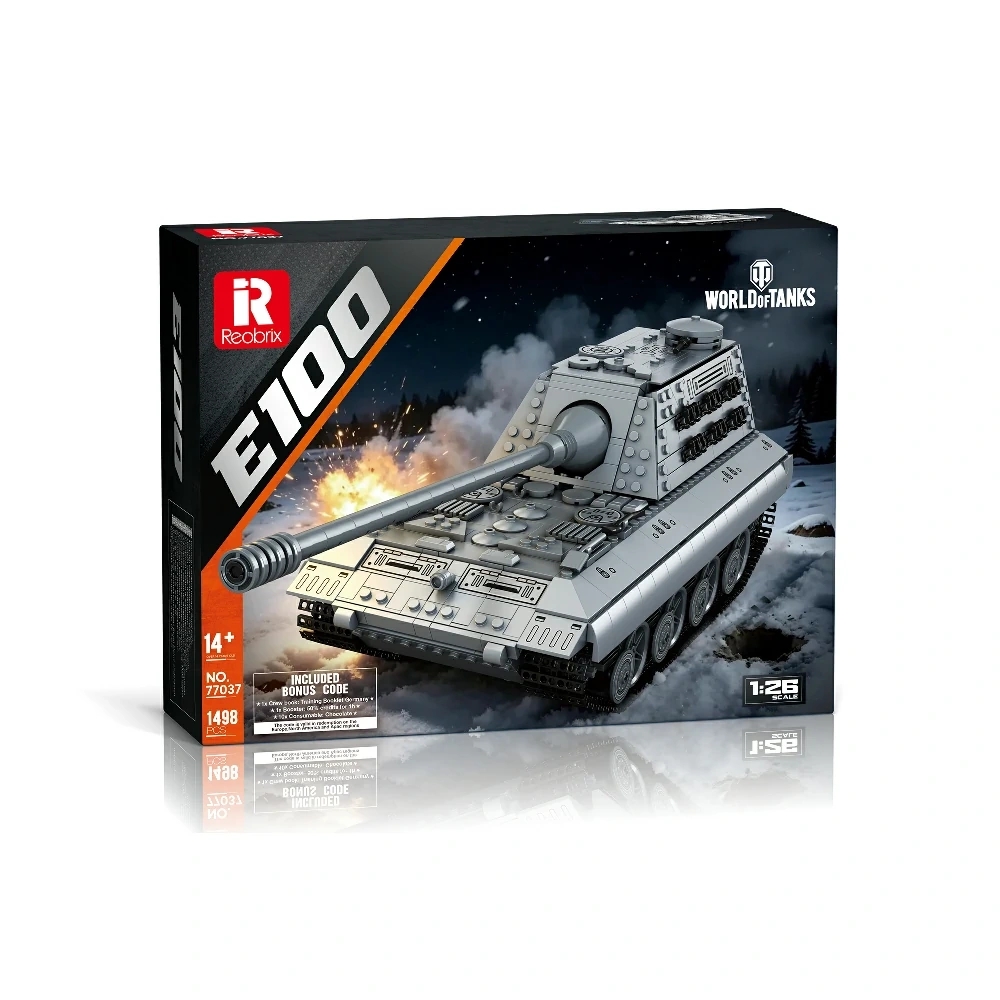 <img src='https://webimage.pl/pics/775/3/d6974077153775.png' style='height:440px' /> Klocki REOBRIX 77037 Czołg WTC E100 World of Tanks (1498 elementów)