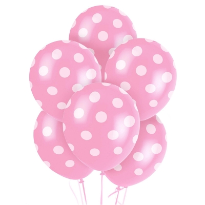 Balony j.różowe w białe kropki OP=5szt. /0215-004-02/