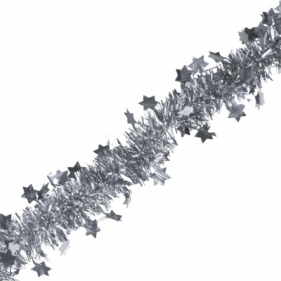 Łańcuch z gwiazdkami/ śnieżynkami srebrny 200cm