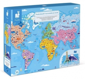 Janod, Puzzle edukacyjne z figurkami 3D, 350 elementów: Cuda świata (J02677)
