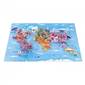 Janod, Puzzle edukacyjne z figurkami 3D, 350 elementów: Cuda świata (J02677)
