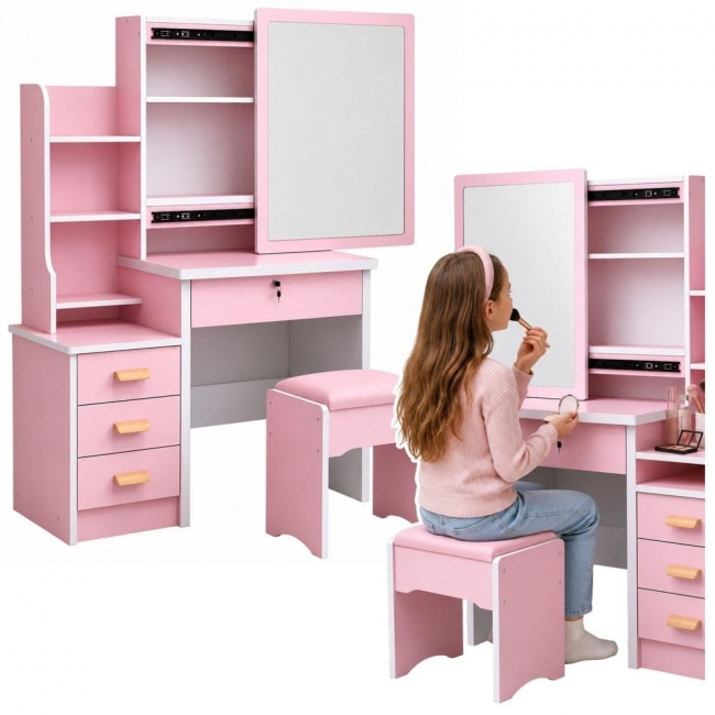 <img src='https://webimage.pl/pics/780/8/d5907990208780.jpg' style='height:440px' /> Toaletka z lustrem i taboretem różowa