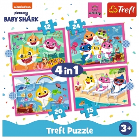 Trefl, Puzzle 4w1: Baby Shark - Rodzina rekinów (34378)