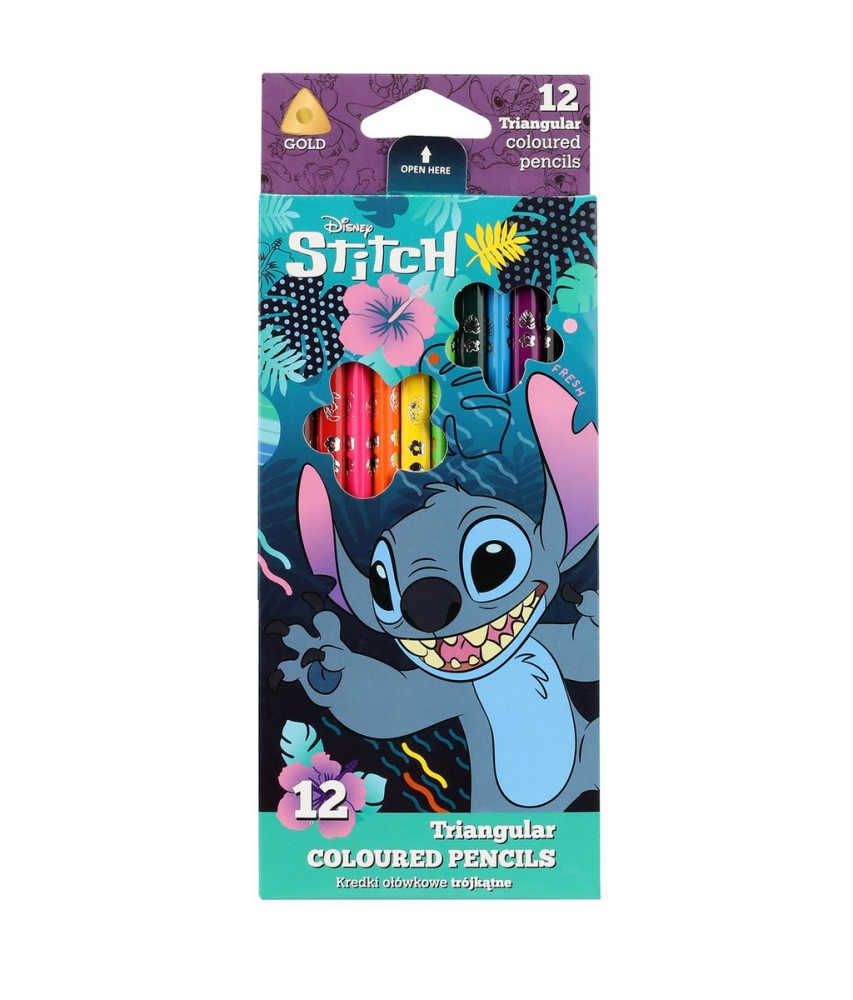 Coolpack, Kredki ołówkowe trójkątne Disney Blue 12 Kol. - Stitch (54786PTR)