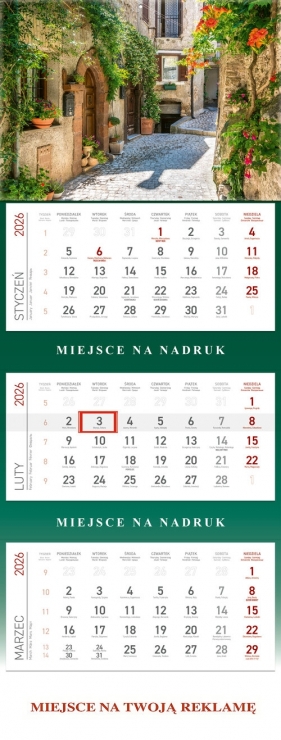 Kalendarz 2026 trójdzielny TOSKANIA