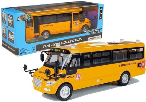 Metalowy autobus szkolny z silnikiem naciąganym (4499)