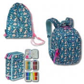 Zestaw szkolny Astrabag Candy Bunny. Plecak, piórnik z wyposażeniem i worek na obuwie