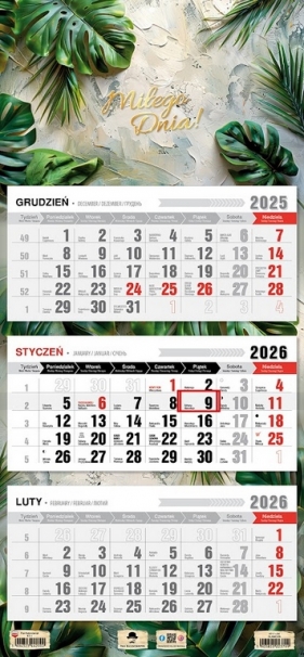Kalendarz 2026 trójdzielny płaska główka - Glamour