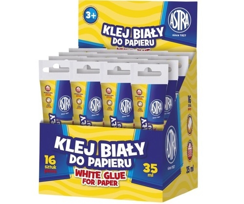 Klej biały do papieru Astra - tuba 45ml Display 16 sztuk