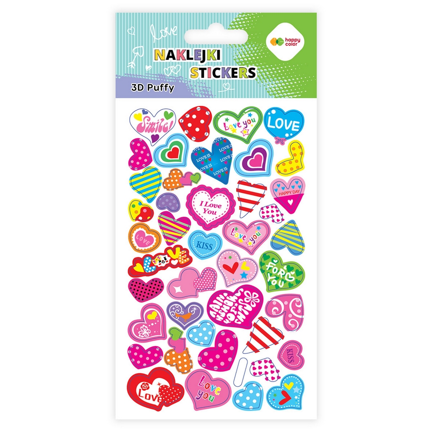 Naklejki 3D Puffy - Hearts, 10 x 20 cm, Happy Color