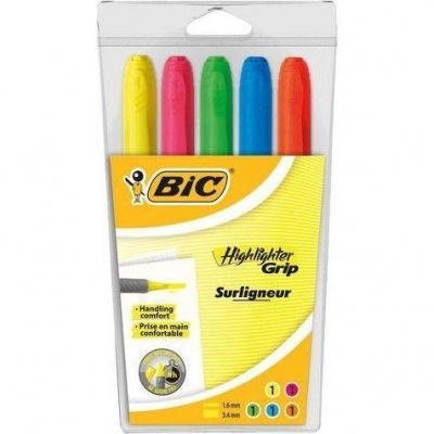 Zakreślacz Highlighter Grip 5 kolorów etui BIC