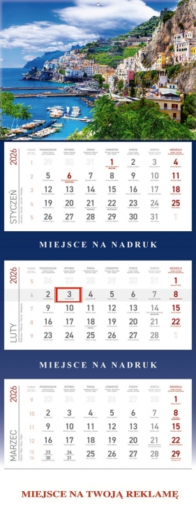 Kalendarz 2026 trójdzielny WYBRZEŻE AMALFII