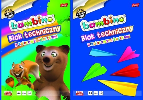 Blok techniczny A4 Bambino z kolorowymi kartkami 10 kartek 10 sztuk mix