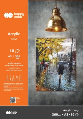 Blok do akrylu, Art., A3/10 ark, 360g, Happy Color
