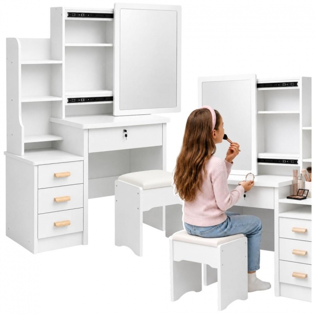 <img src='https://webimage.pl/pics/803/8/d5907990208803.jpg' style='height:440px' /> Toaletka z lustrem i taboretem biała