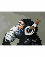 Malowanie po numerach - Małpa w słuchawkach 40x50