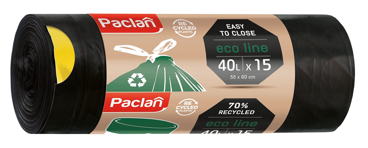 Paclan, Worek na śmieci Eco Line z taśmą - 40l, 15szt. (134801)