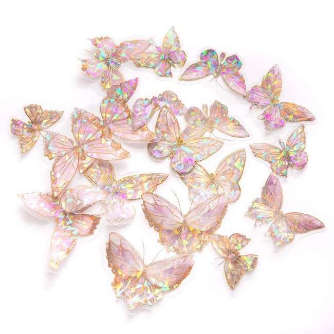 Połyskujące naklejki PET - Motyle crystal pink 20s