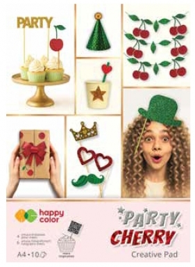 Blok Happy Color Party Cherry, A4/10 ark, holographic + brokat