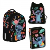 Zestaw szkolny Stitch Black Aloha. Plecak, piórnik bez wyposażenia i worek na obuwie