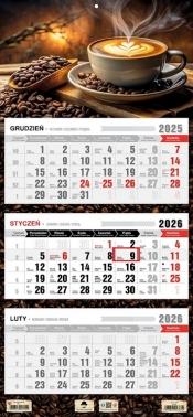 Kalendarz 2026 trójdzielny płaska główka - Kawa