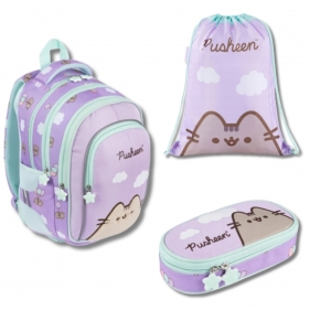 Zestaw szkolny Pusheen Violet. Plecak, piórnik bez wyposażenia i worek na obuwie