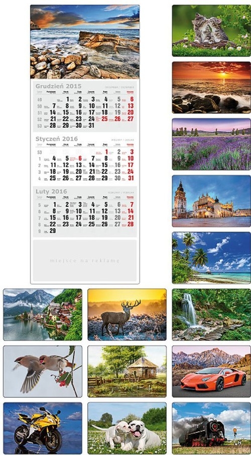Kalendarz 2016 Trójdzielny Lux Lawenda