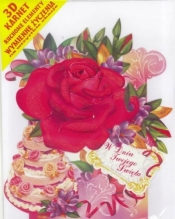 Karnet składany 3D - Róża z tortem