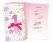 Karnet Urodziny Roczek różowe kwiatki