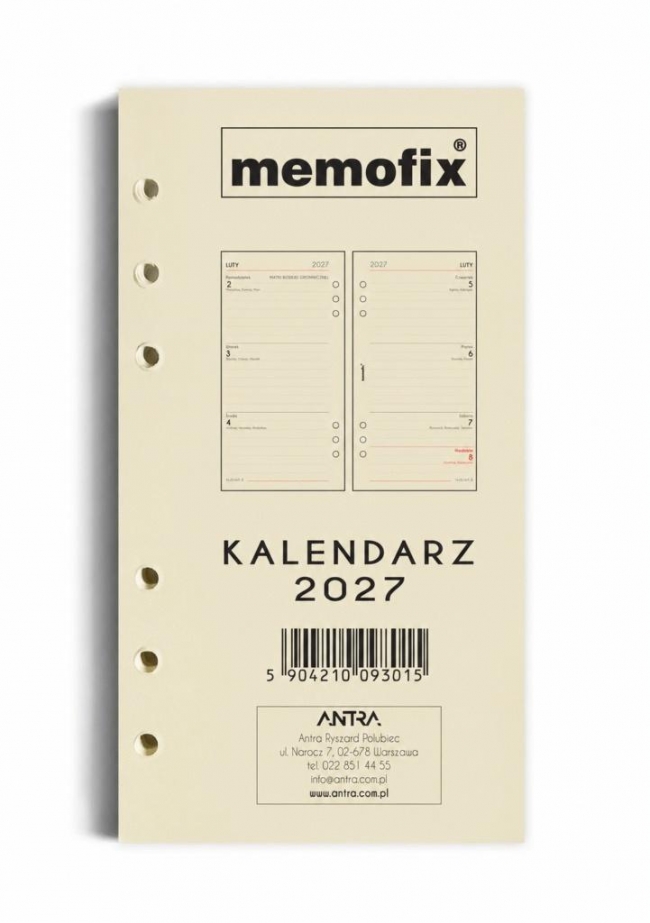 Wkład kalendarzowy 2027 Memofix B6 ST/TDW