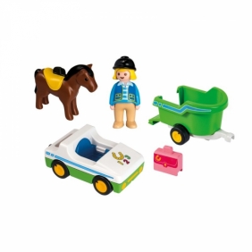 Playmobil 1.2.3: Samochód z przyczepa dla konia (70181)