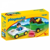 Playmobil 1.2.3: Samochód z przyczepa dla konia (70181)