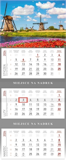 Kalendarz 2026 trójdzielny - Wiatraki