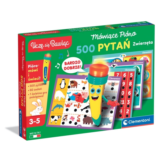 <img src='https://webimage.pl/pics/818/7/d8005125507818-5.png' style='height:440px' /> Clementoni, Mówiące pióro. 500 Pytań - Zwierzęta (50781)