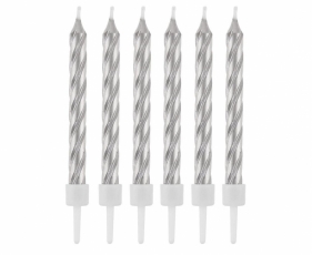 Świeczki B&C z podstawkami srebrne 8cm 12szt