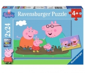 Ravensburger, Puzzle 2x24 Świnka Peppa - Zabawa w błocie (090822)
