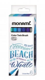 Dwustronne pisaki z końcówkami pędzelkowymi Color Twin Brush 6 kol. OCEAN BLUE MonAmi (2052009506)