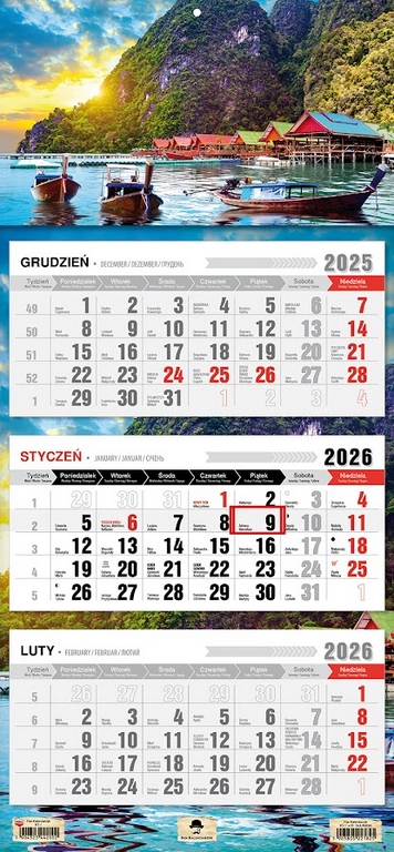 Kalendarz 2026 trójdzielny płaska główka - Tajlandia