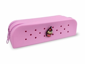 Piórnik silikonowy podwójny różowy + przypinka