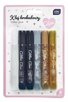 Klej do dekoracji brokatowy - Glam, 6 kol.