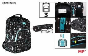 Plecak trzykomorowy czarny 32x12x38cm + piórnik