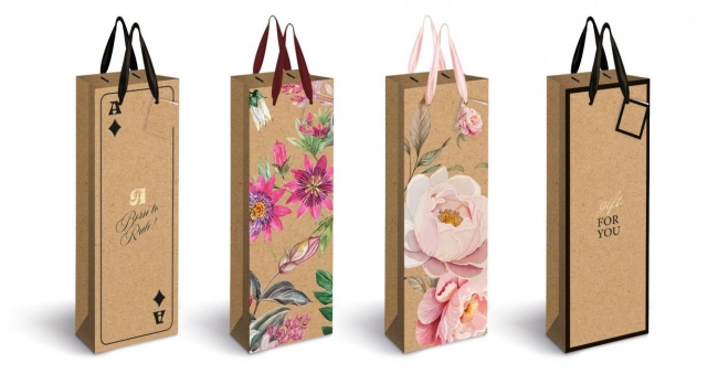 Torebka prezentowa na butelkę 13x36x10cm Kraft mix