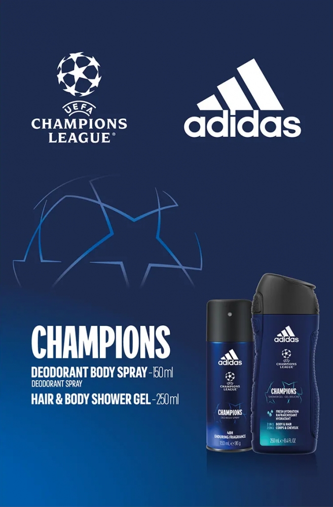 Zestaw podarunkowy Adidas UEFA VIII, body spray 150ml + żel pod prysznic 250ml