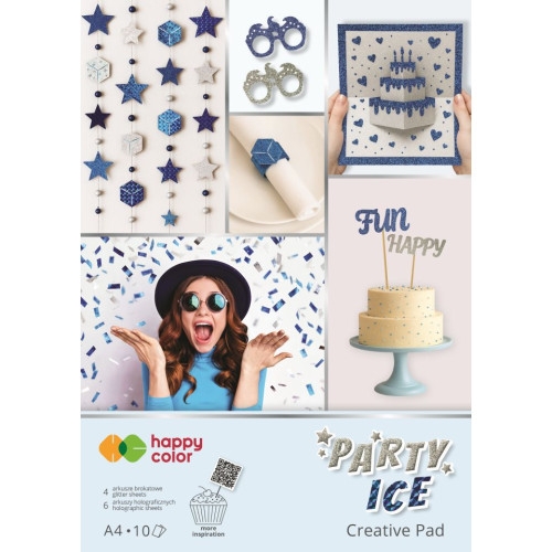 <img src='https://webimage.pl/pics/835/6/d59029790368351.png' style='height:440px' /> Blok Happy Color Party Ice, A4/10 ark, holographic + brokat