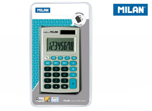 Kalkulator Milan kieszonkowy w etui 8 pozycyjny - Niebieski (150208BBL)