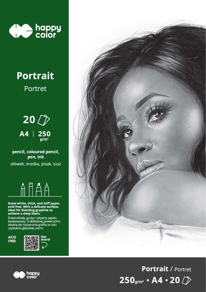 Blok Portret, Art., A4/20 ark, 250g, Happy Color
