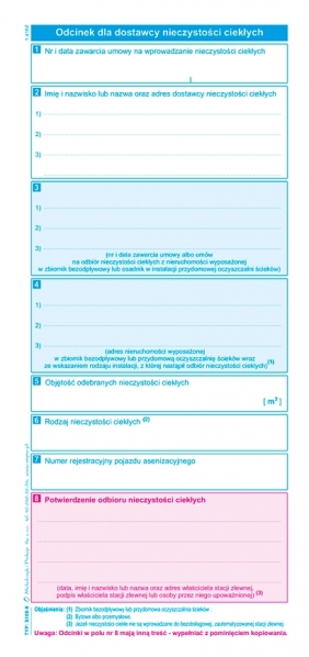 Potwierdzenie odbioru nieczystości ciekłych w zlewni (S-100-8)